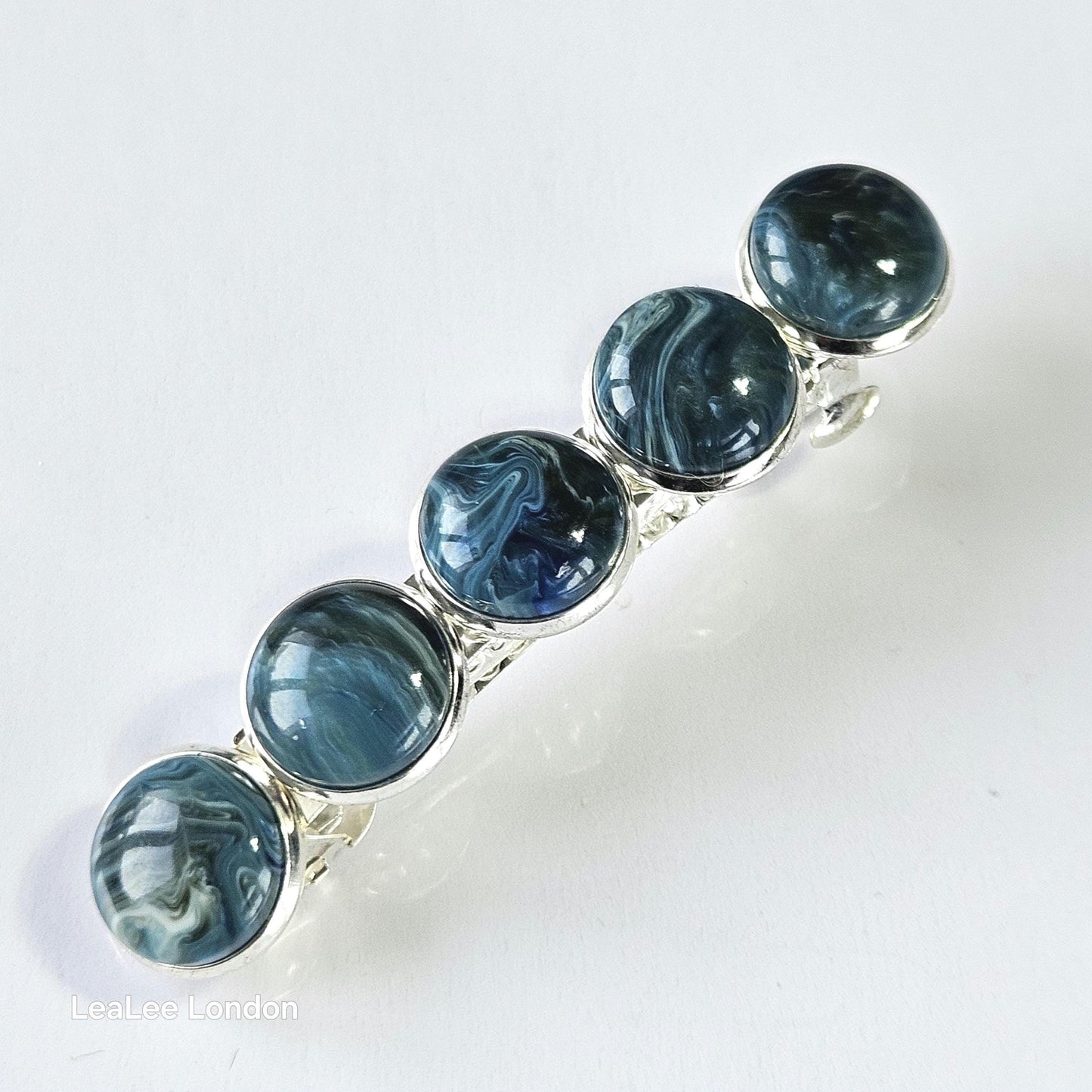Green Marble French Barrette: Silver-tone hair accessories for women