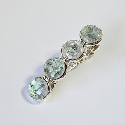 Iridescent Grey Marble Resin French Barrette: Silver Hair Clip