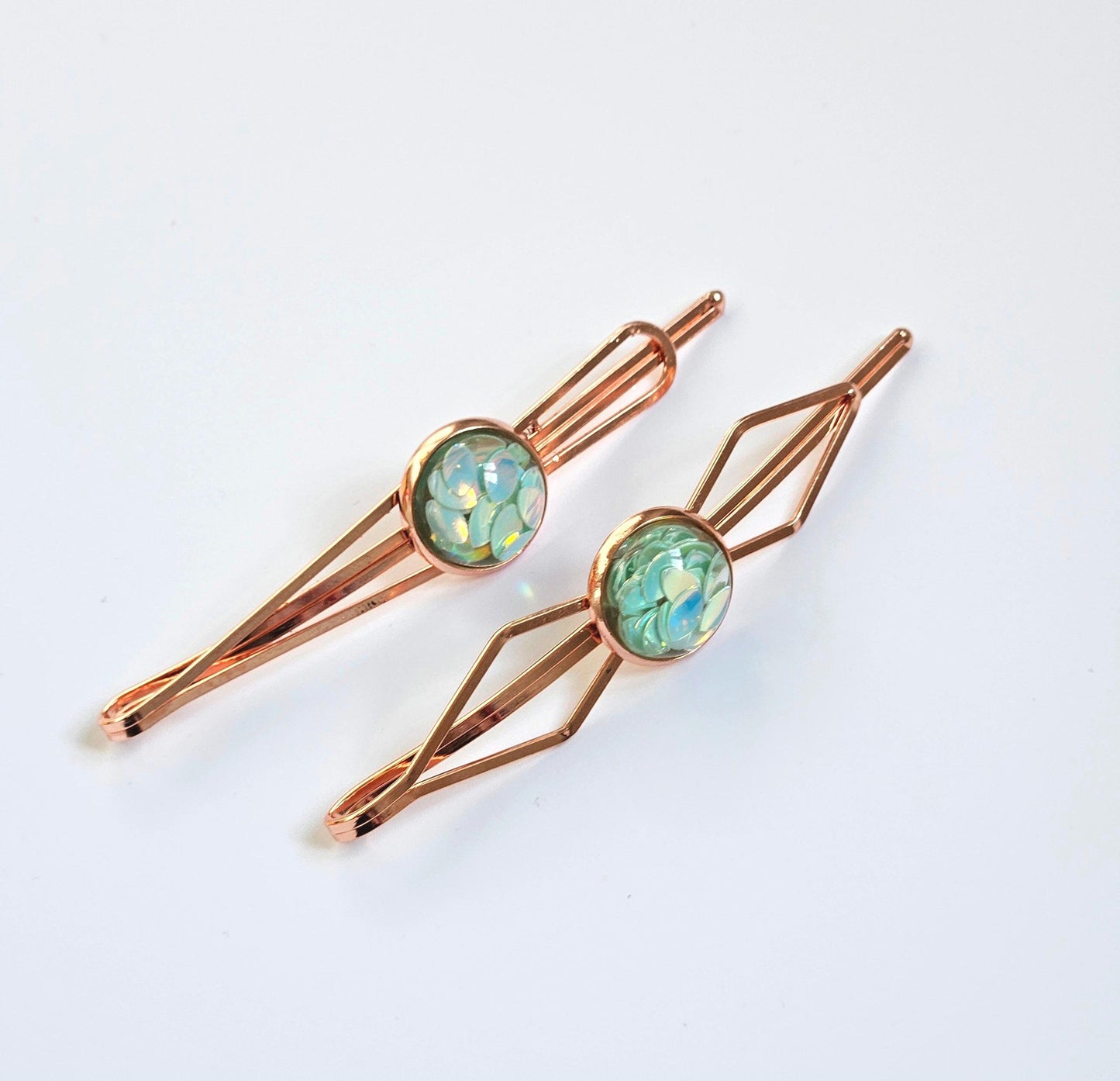 Iridescent Bobby pin Hair Slides: Rose Gold Bobby Pins set of 2, Women's Hair Accessory