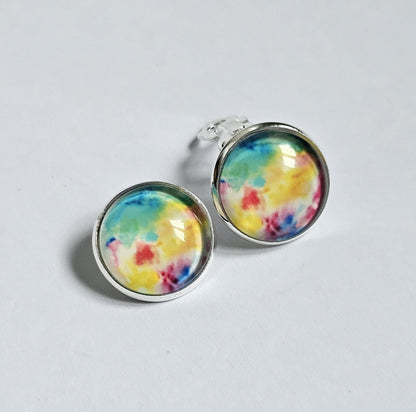 Colourful Clip On Earrings, Non Pierced Ears, Handmade Round Stud Clip-ons, Lightweight Statement Jewellery