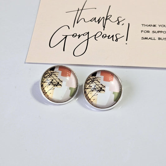Neutral Abstract Clip-On Earrings – Green, Beige & Terracotta | Non-Pierced