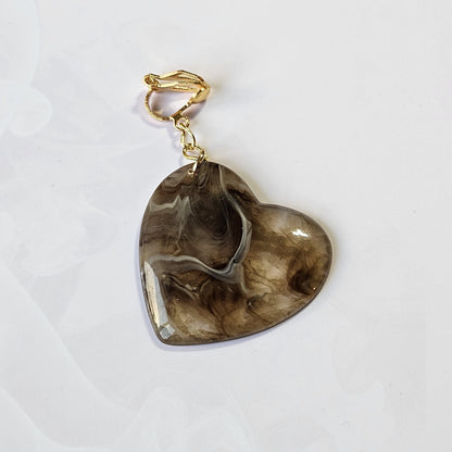 Acrylic Marble Heart Clip-On Earrings – Gold Tone | Non-Pierced