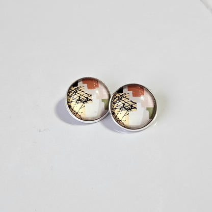 Neutral Abstract Clip-On Earrings – Green, Beige & Terracotta | Non-Pierced