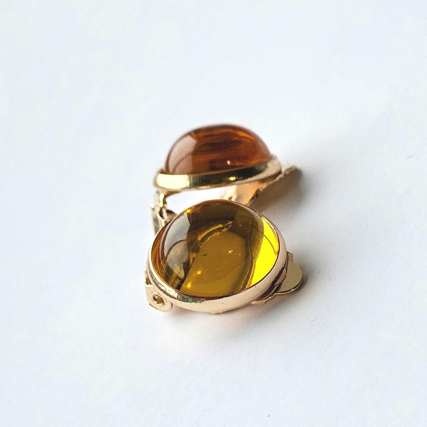 Yellow Resin Clip-On Earrings – 12mm Cabochon | Non-Pierced | Rose Gold Tone