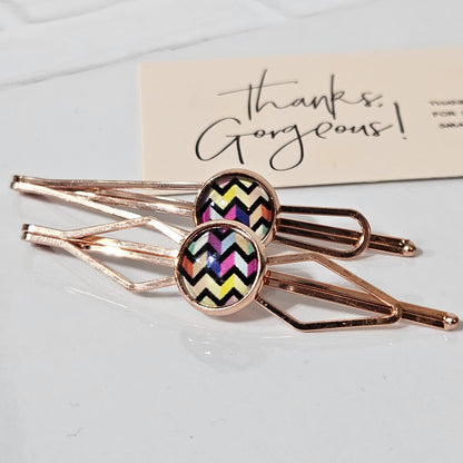 Trendy Bobby Pins Set, Patterned Bobby Pins Set of 2, Handmade Cabochon Clip