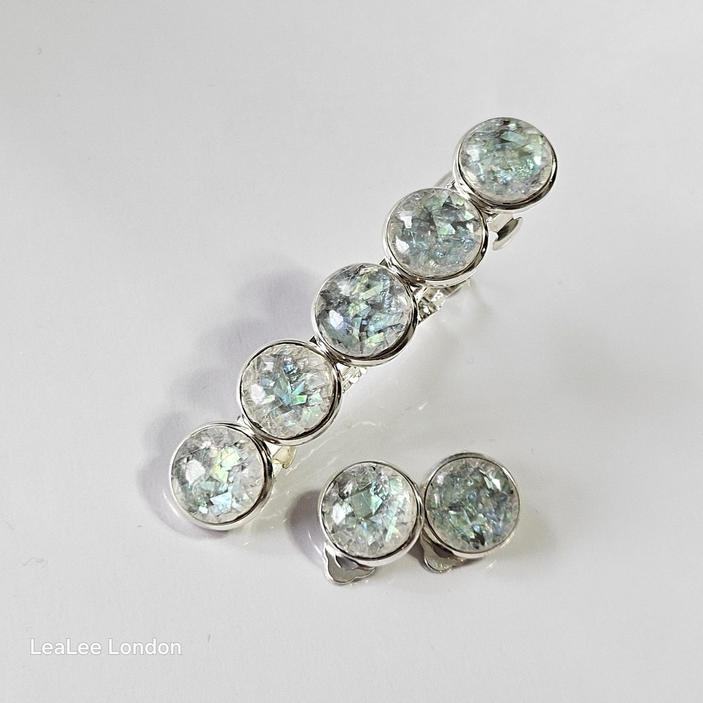 Iridescent Grey Marble Resin Hair Clip & Clip-on Earring Set