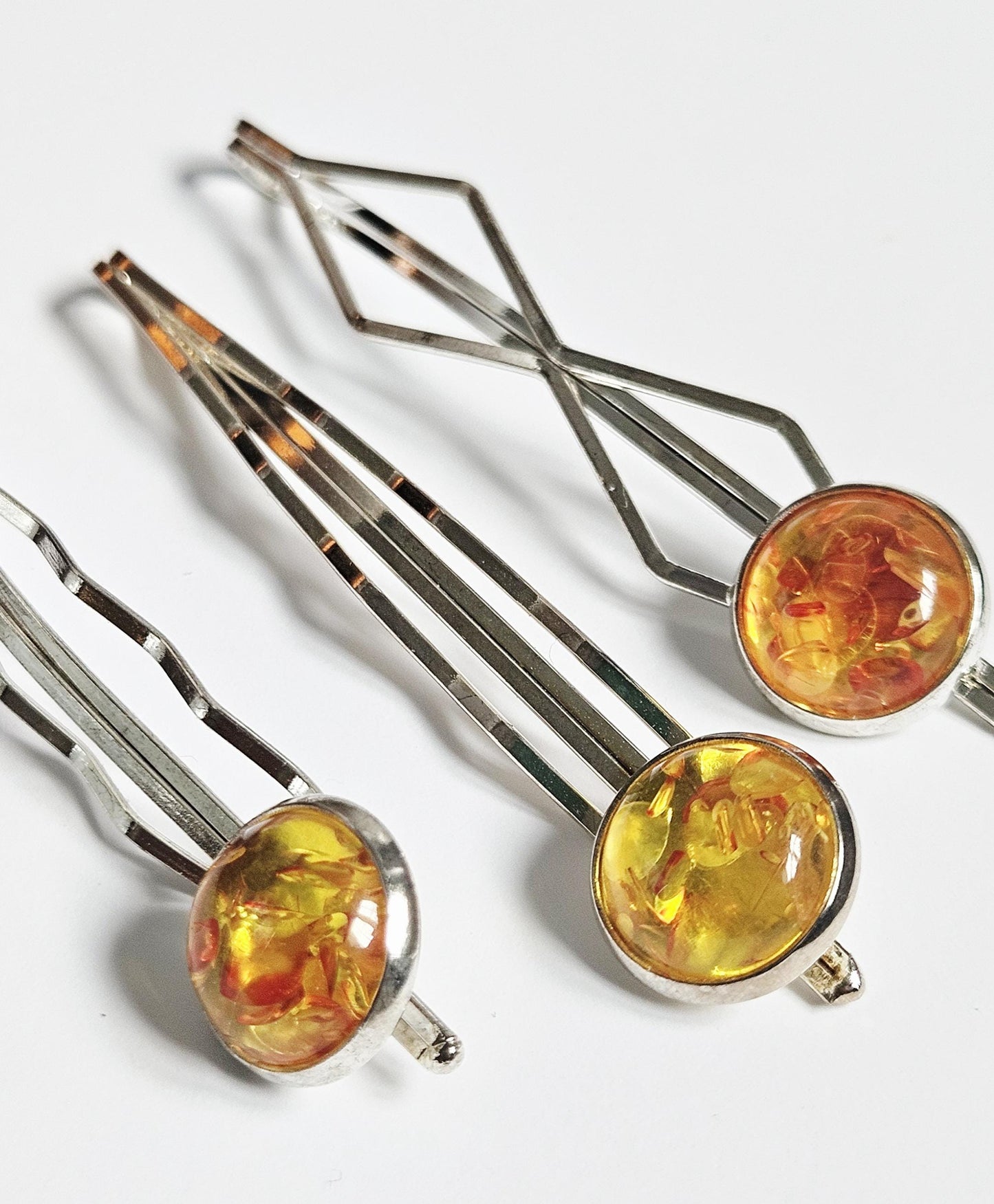 Trendy Bobby Pin Hair Slides: Silver Cabochon Clips, Set of 3