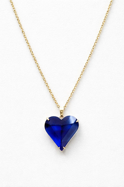 Gold Glass Heart Necklace | Blue, Green or Purple | Stainless Steel Chain
