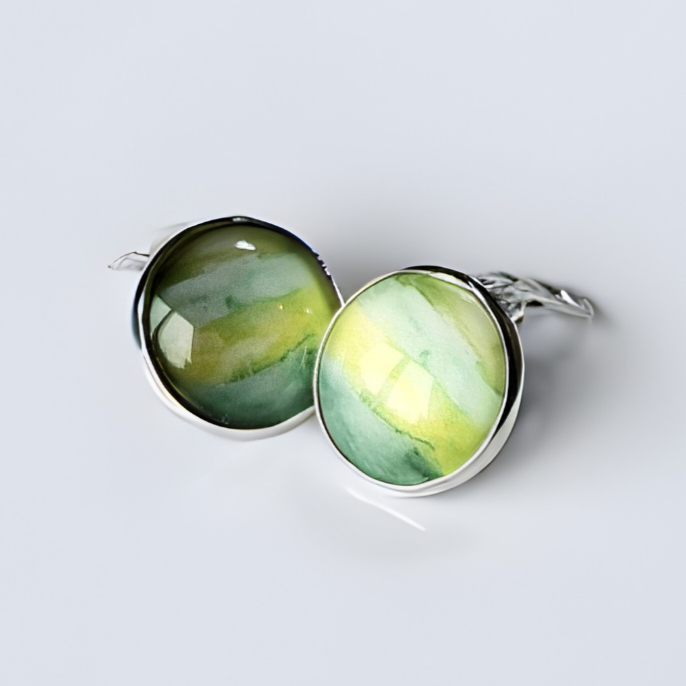Green Paint Stroke Clip-On Earrings | 16mm Cabochon | Non-Pierced