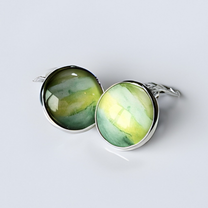 Green Paint Stroke Clip-On Earrings | 16mm Cabochon | Non-Pierced