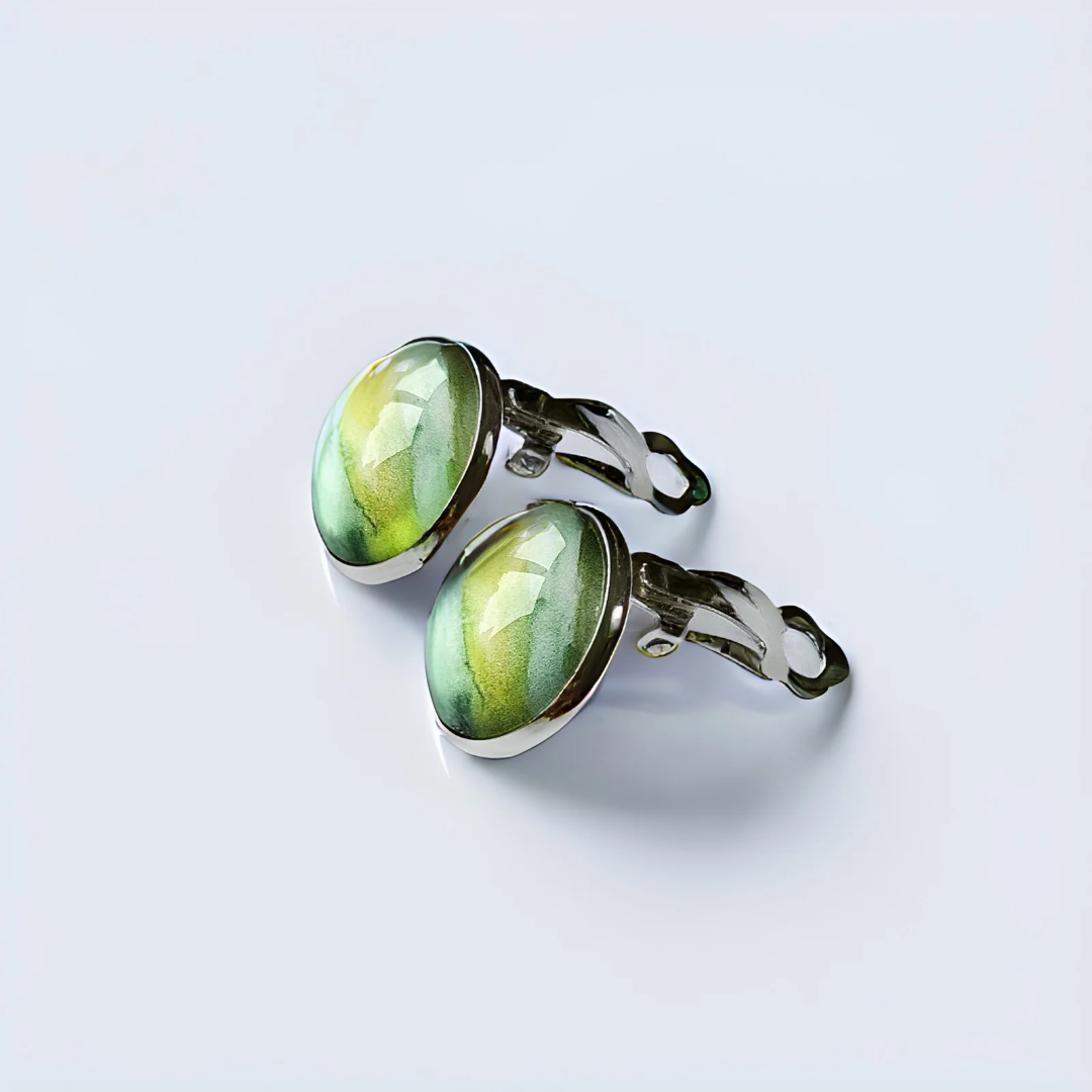 Green Paint Stroke Clip-On Earrings | 16mm Cabochon | Non-Pierced