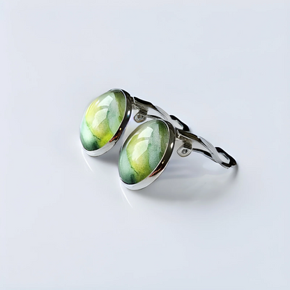 Green Paint Stroke Clip-On Earrings | 16mm Cabochon | Non-Pierced