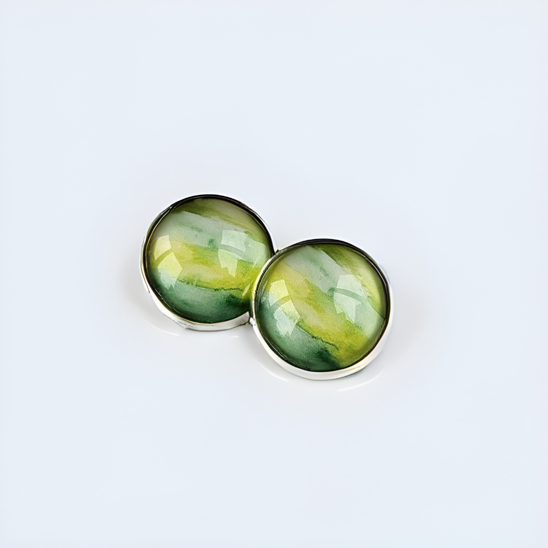 Green Paint Stroke Clip-On Earrings | 16mm Cabochon | Non-Pierced
