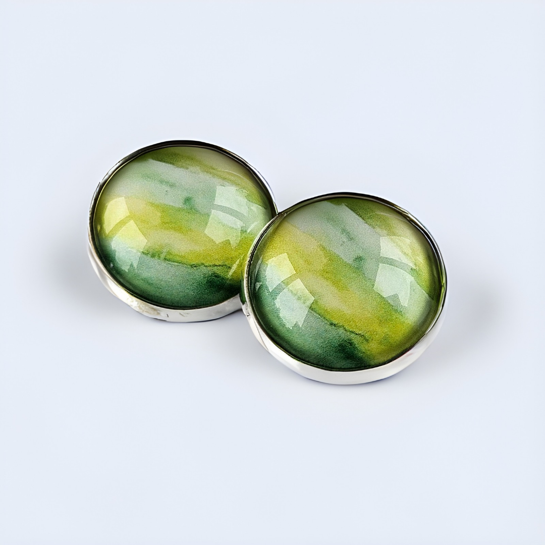 Green Paint Stroke Clip-On Earrings | 16mm Cabochon | Non-Pierced