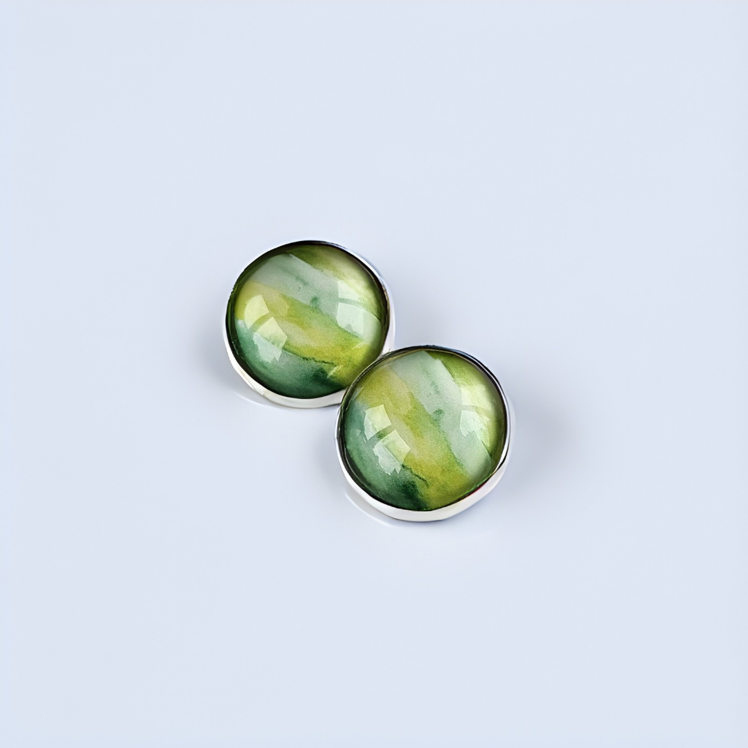 Green Paint Stroke Clip-On Earrings | 16mm Cabochon | Non-Pierced