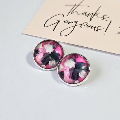 Abstract Paint Stroke Clip-On Earrings – 16mm Cabochon | Non-Pierced | Hypoallergenic