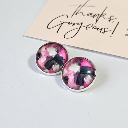 Abstract Paint Stroke Clip-On Earrings – 16mm Cabochon | Non-Pierced | Hypoallergenic