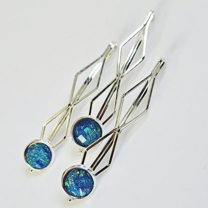 Decorative bobby pins Hair Slides: Colorful Cabochon Bobby Pins, Silver Tone (Set of 3)