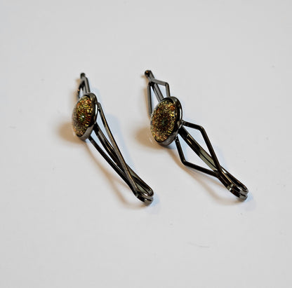 Black Bobby Pins Set of 2, Handmade Boho Mandala Cabochon Hair Clips, Statement Hair Accessories
