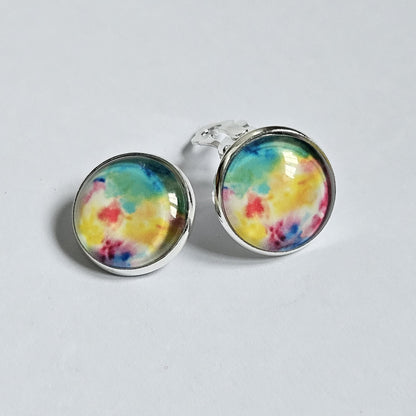 Colourful Clip On Earrings, Non Pierced Ears, Handmade Round Stud Clip-ons, Lightweight Statement Jewellery