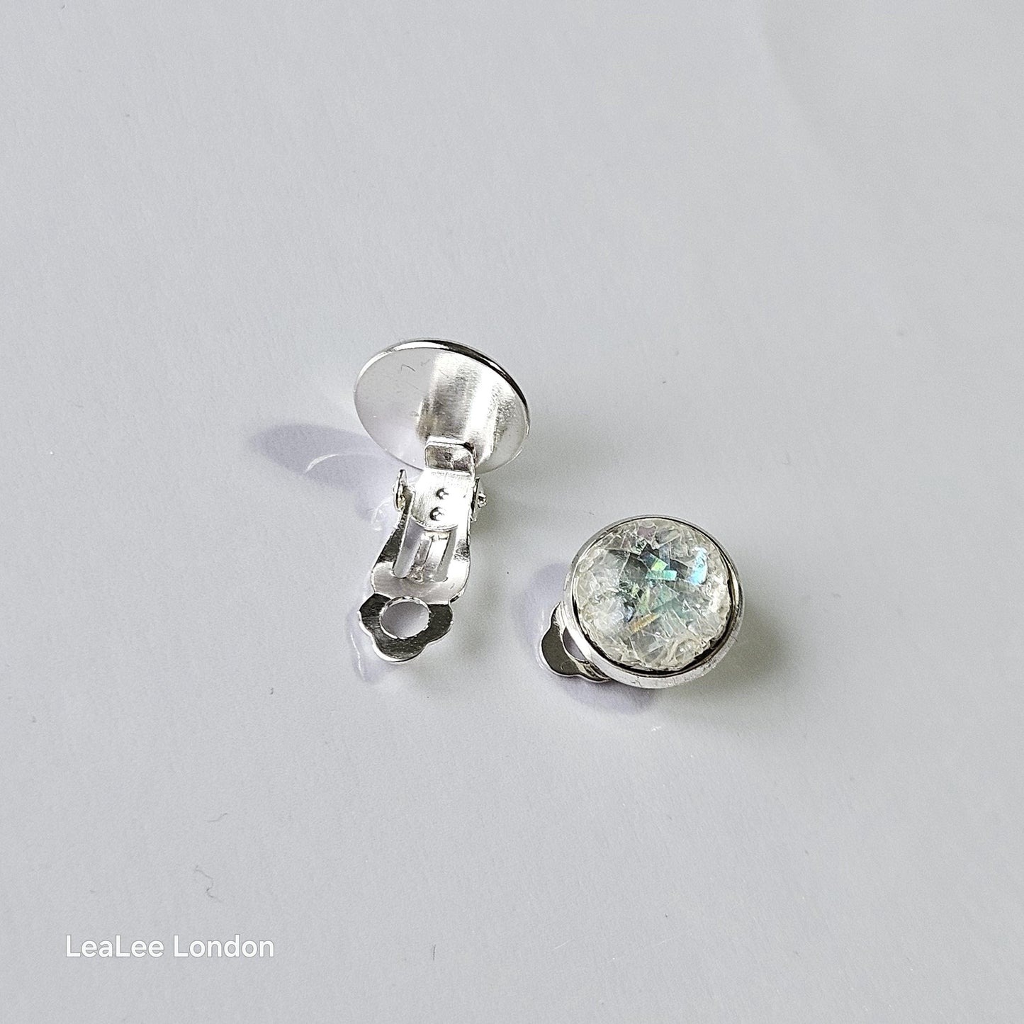 Iridescent Cabochon Clip-On Earrings – 12mm | Non-Pierced | Silver Tone
