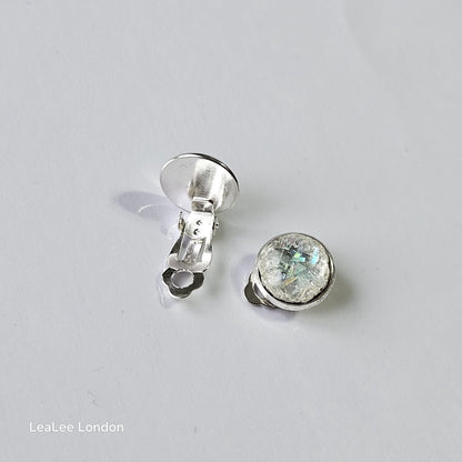 Iridescent Cabochon Clip-On Earrings – 12mm | Non-Pierced | Silver Tone