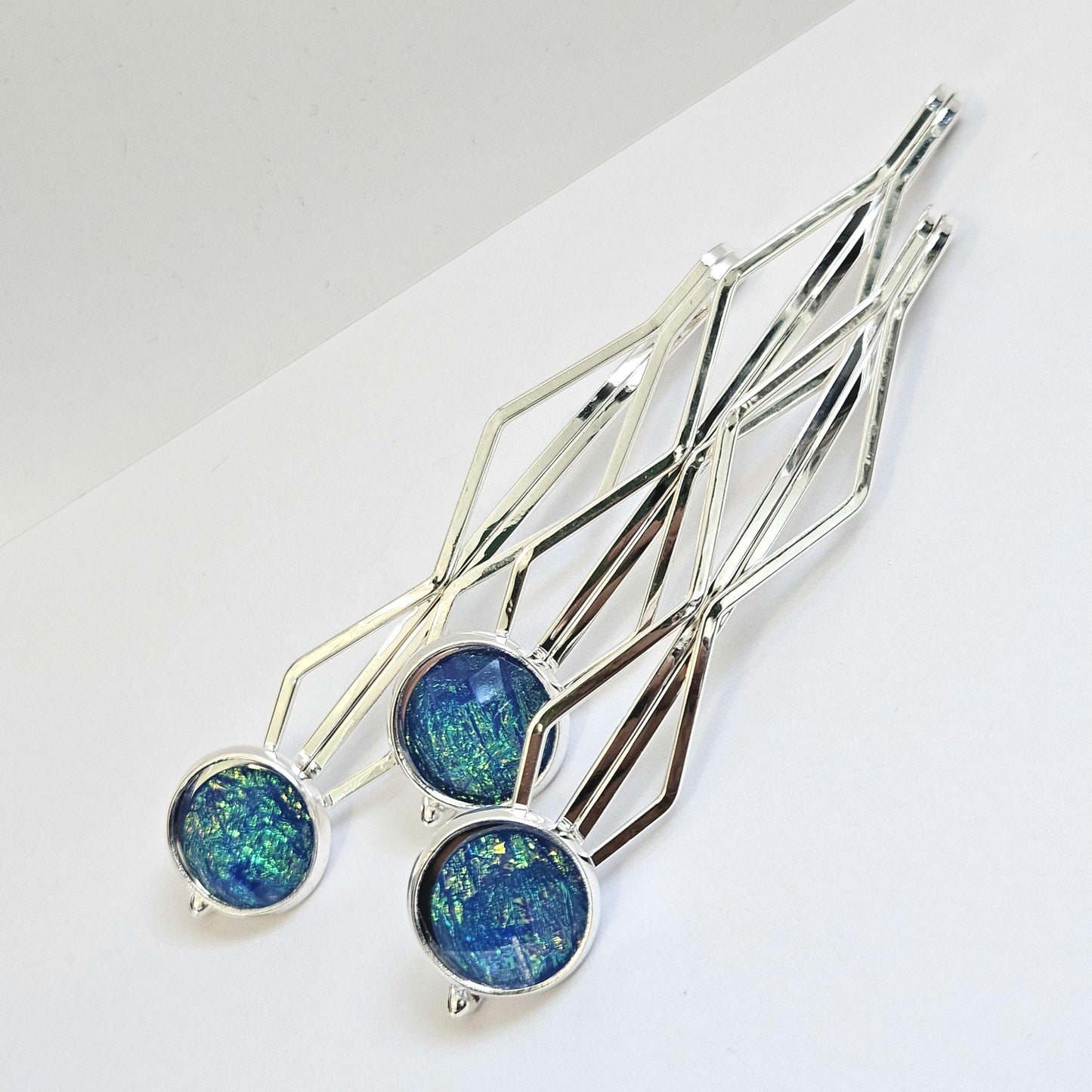 Decorative bobby pins Hair Slides: Colorful Cabochon Bobby Pins, Silver Tone (Set of 3)