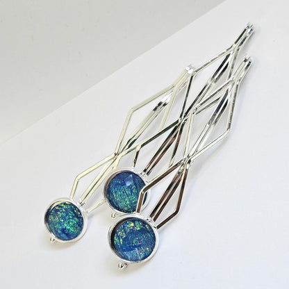 Decorative bobby pins Hair Slides: Colorful Cabochon Bobby Pins, Silver Tone (Set of 3)