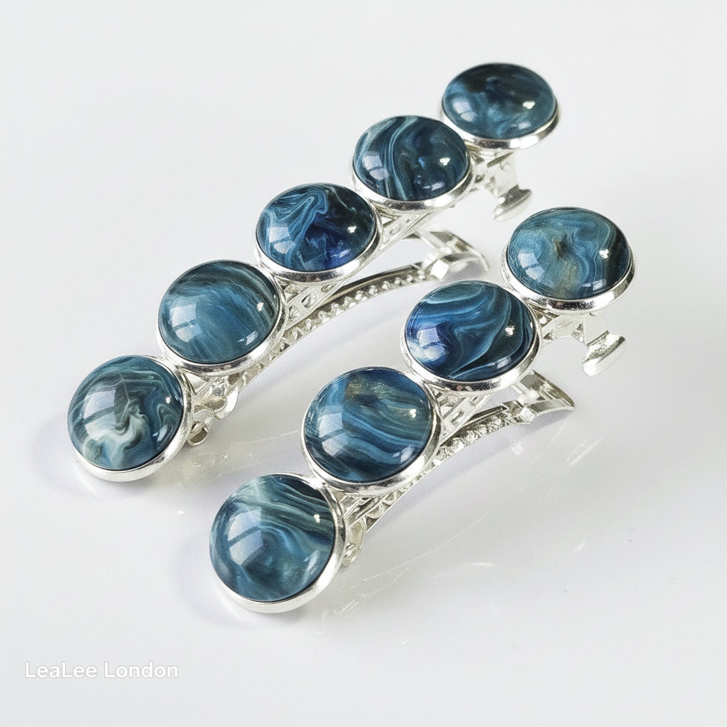 Green Marble French Barrette: Silver-tone hair accessories for women