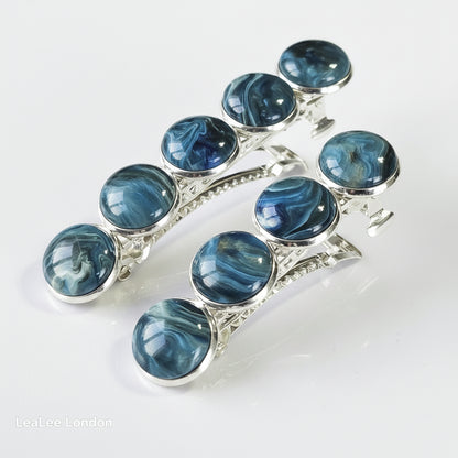 Green Marble French Barrette: Silver-tone hair accessories for women