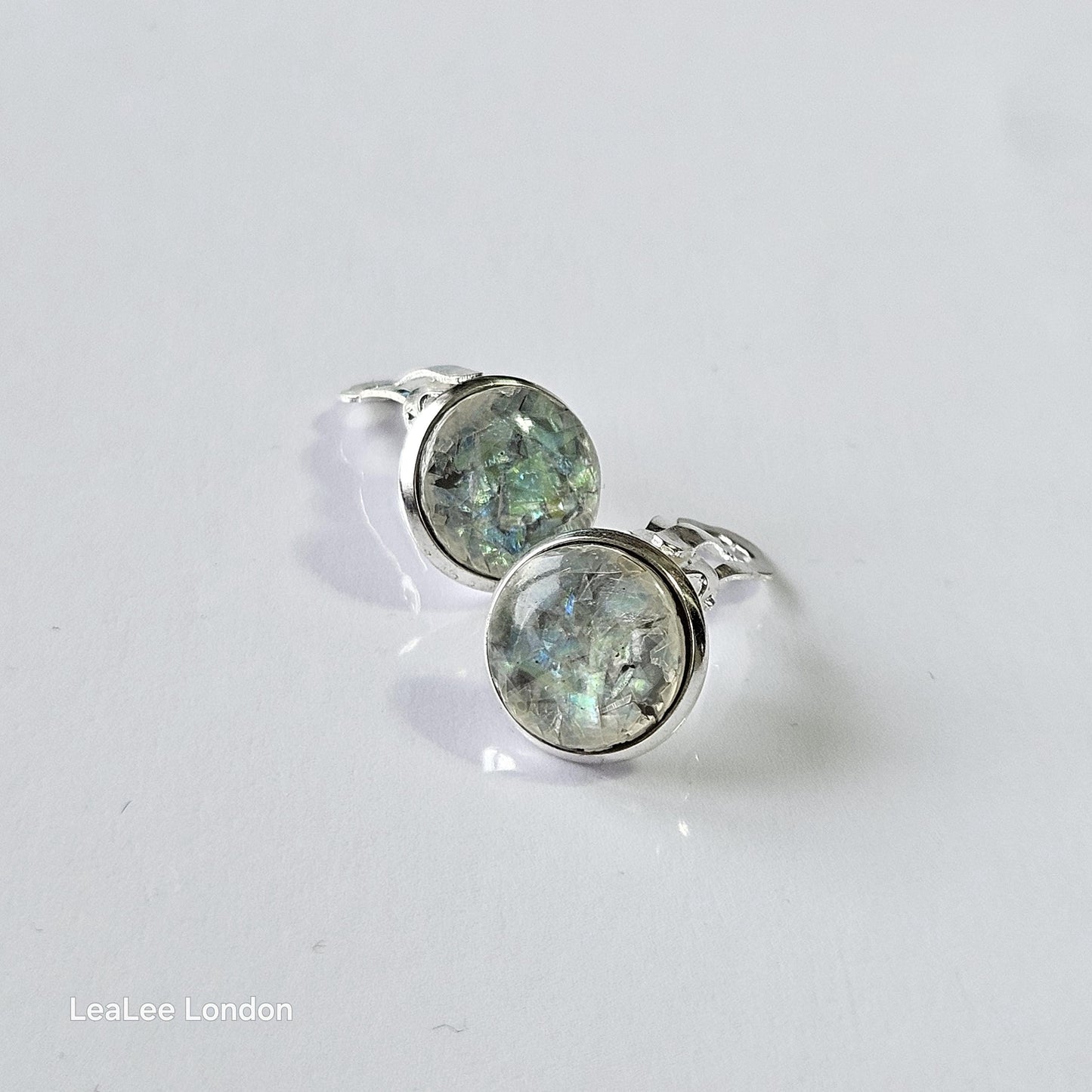 Iridescent Cabochon Clip-On Earrings – 12mm | Non-Pierced | Silver Tone