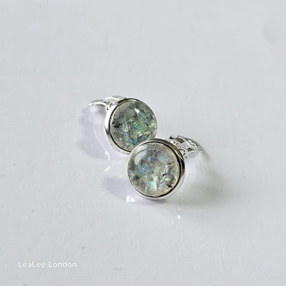 Iridescent Cabochon Clip-On Earrings – 12mm | Non-Pierced | Silver Tone