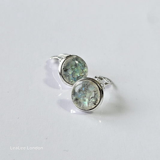 Iridescent Cabochon Clip-On Earrings – 12mm | Non-Pierced | Silver Tone