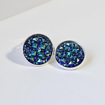 Sparkly Clip-On Earrings | Handmade Silver Cabochon | Non-Pierced | Available in 6 Colours