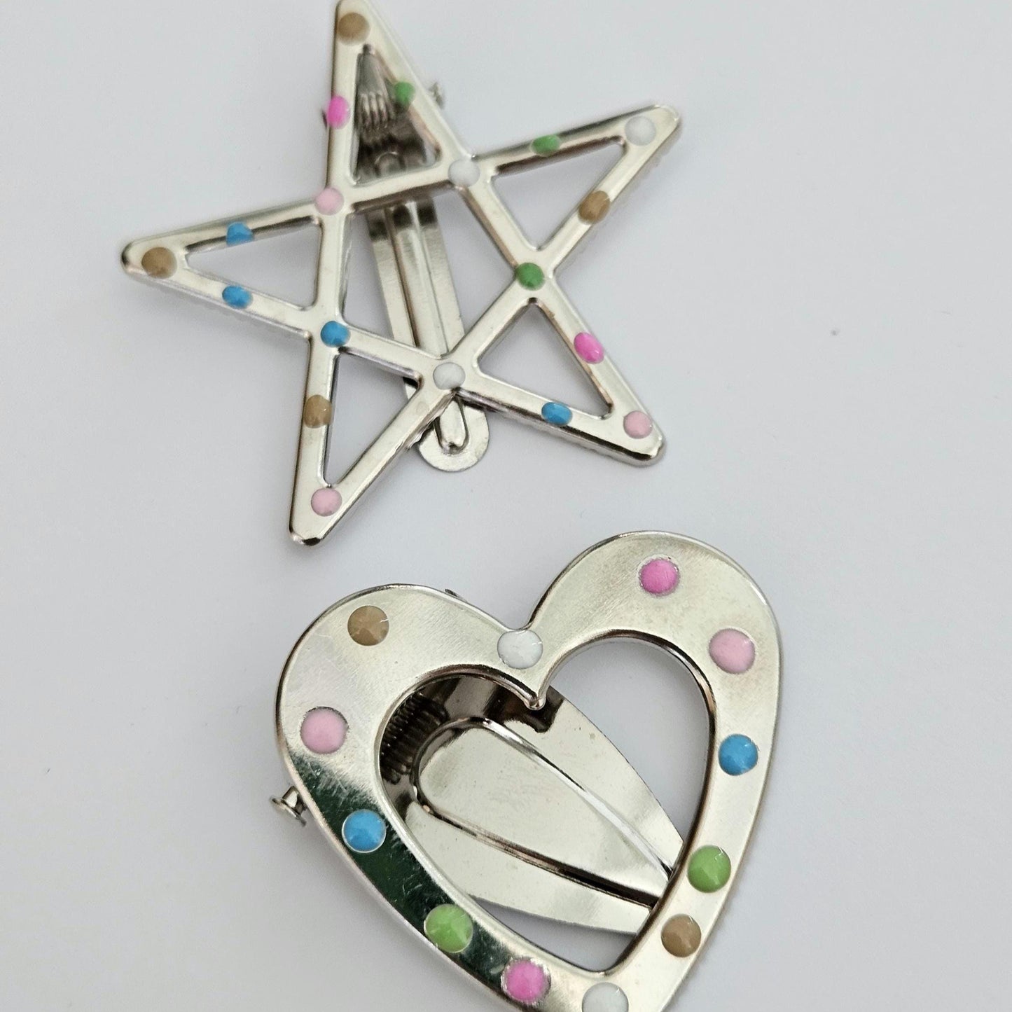 Polka Dot Snap Hair Clips | Set of 7 | Mixed Styles & Sizes | Lightweight Hair Clips for Women & Girls | Silver Tone