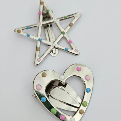 Polka Dot Snap Hair Clips | Set of 7 | Mixed Styles & Sizes | Lightweight Hair Clips for Women & Girls | Silver Tone