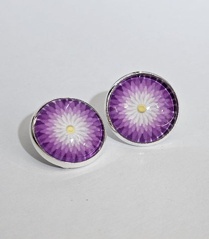 Purple Flower Clip-on Earrings: Silver Tone Copper Base
