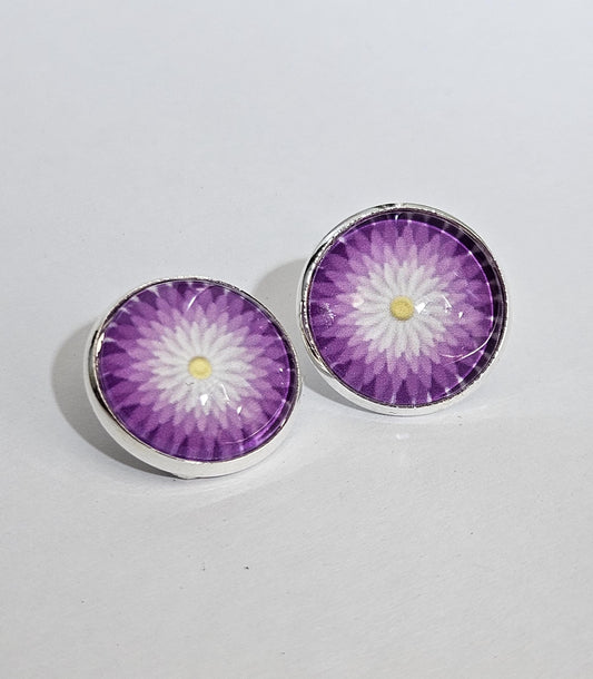Purple Flower Clip-on Earrings: Silver Tone Copper Base