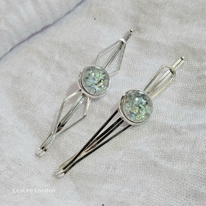 Iridescent Cabochon Hair Slides: Silver Hair Pins (Set of 2)