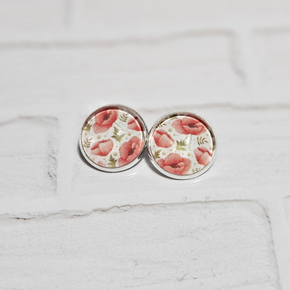 Red Poppy Clip-On Earrings – 16mm Cabochon | Non-Pierced | Hypoallergenic