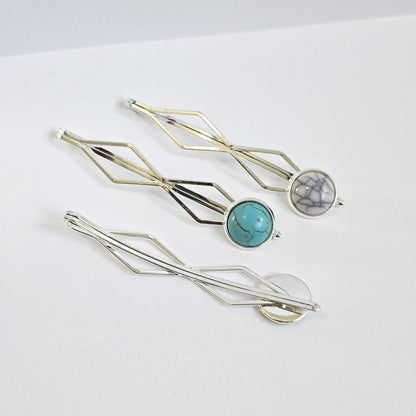 Decorative bobby pins Hair Slides: Colorful Cabochon Bobby Pins, Silver Tone (Set of 3)