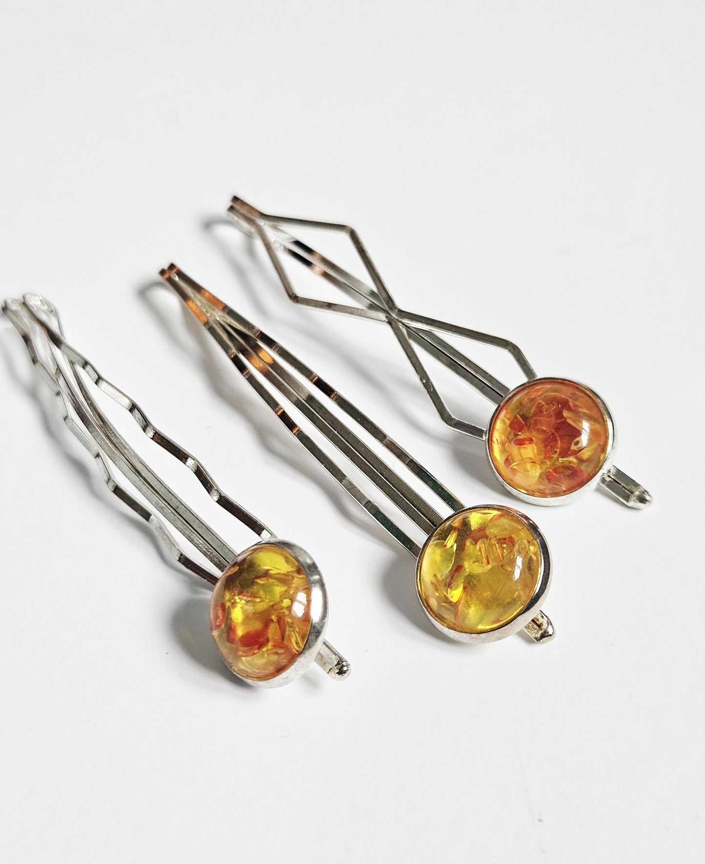Trendy Bobby Pin Hair Slides: Silver Cabochon Clips, Set of 3