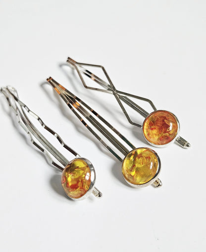 Trendy Bobby Pin Hair Slides: Silver Cabochon Clips, Set of 3