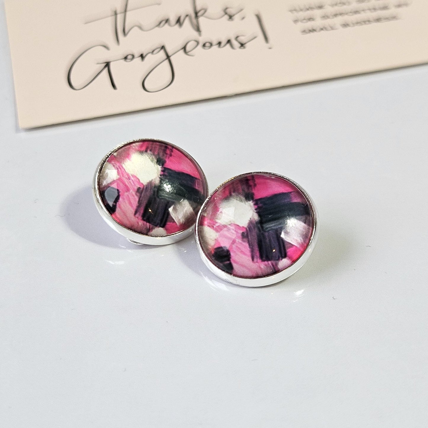 Abstract Paint Stroke Clip-On Earrings – 16mm Cabochon | Non-Pierced | Hypoallergenic