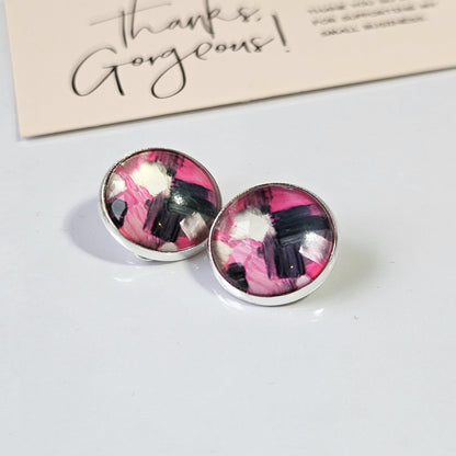 Abstract Paint Stroke Clip-On Earrings – 16mm Cabochon | Non-Pierced | Hypoallergenic