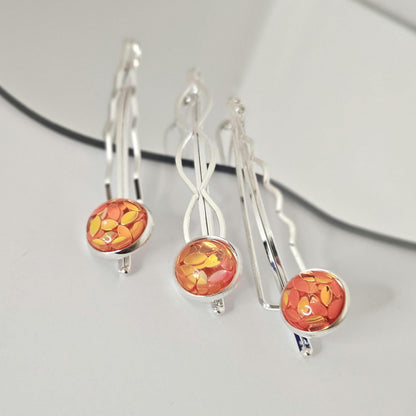 Iridescent Cabochon Bobby Pins: Silver Hair Slides for Thick Hair, set of 3