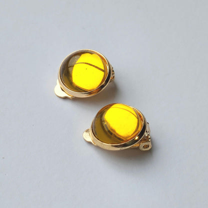Yellow Resin Clip-On Earrings – 12mm Cabochon | Non-Pierced | Rose Gold Tone