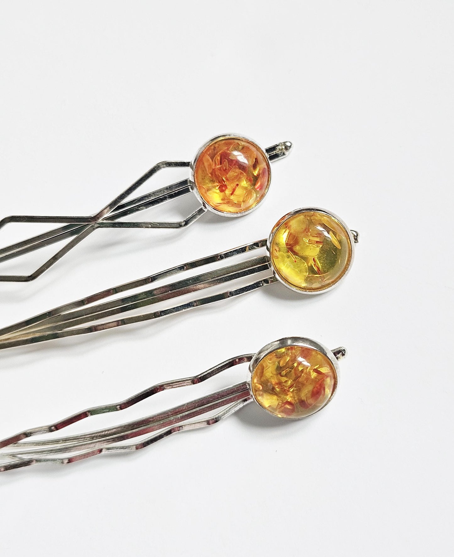 Trendy Bobby Pin Hair Slides: Silver Cabochon Clips, Set of 3