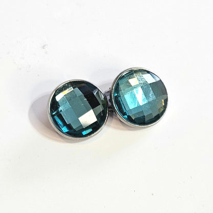 Sapphire Blue Glass Clip-On Earrings in Dark Silver Tone