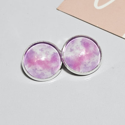 Purple & Pink Watercolour Clip-On Earrings | Silver Tone | No Piercing Needed